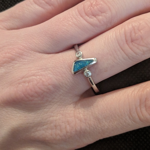 Silver Fashion Ring Blue Green Gem Fun Colorful - Picture 2 of 2